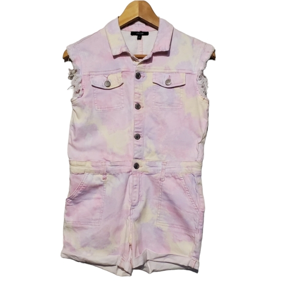 Joe's Jeans Pants - Joe's Pocketed Button Down Tie Dye Denim Romper Junior Large 12-14